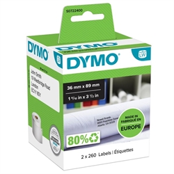 Dymo 99012  Adresseetiket 36x89 mm hvide 2x260 stk. pr. rulle (S0722400)
