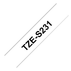 BROTHER TZe S231 tape 12mm, Sort tekst på Hvid stærkt klæb tape 8 m