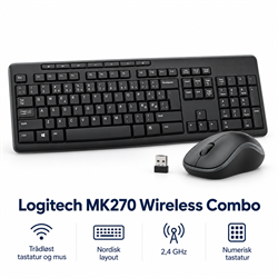 Logitech MK270 – Trådløst tastatur og mus – Nordisk