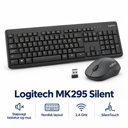 Logitech MK295 Silent – Trådløst tastatur og mus – Nordisk